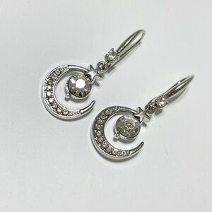 Silver Crescent Moon with White Sapphire Earrings